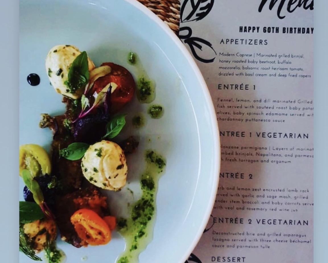 Modern caprese with heirloom tomatoes, buffalo mozzarella and basil oil