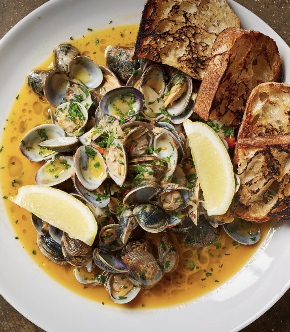 Clams steamed in white wine and herbs