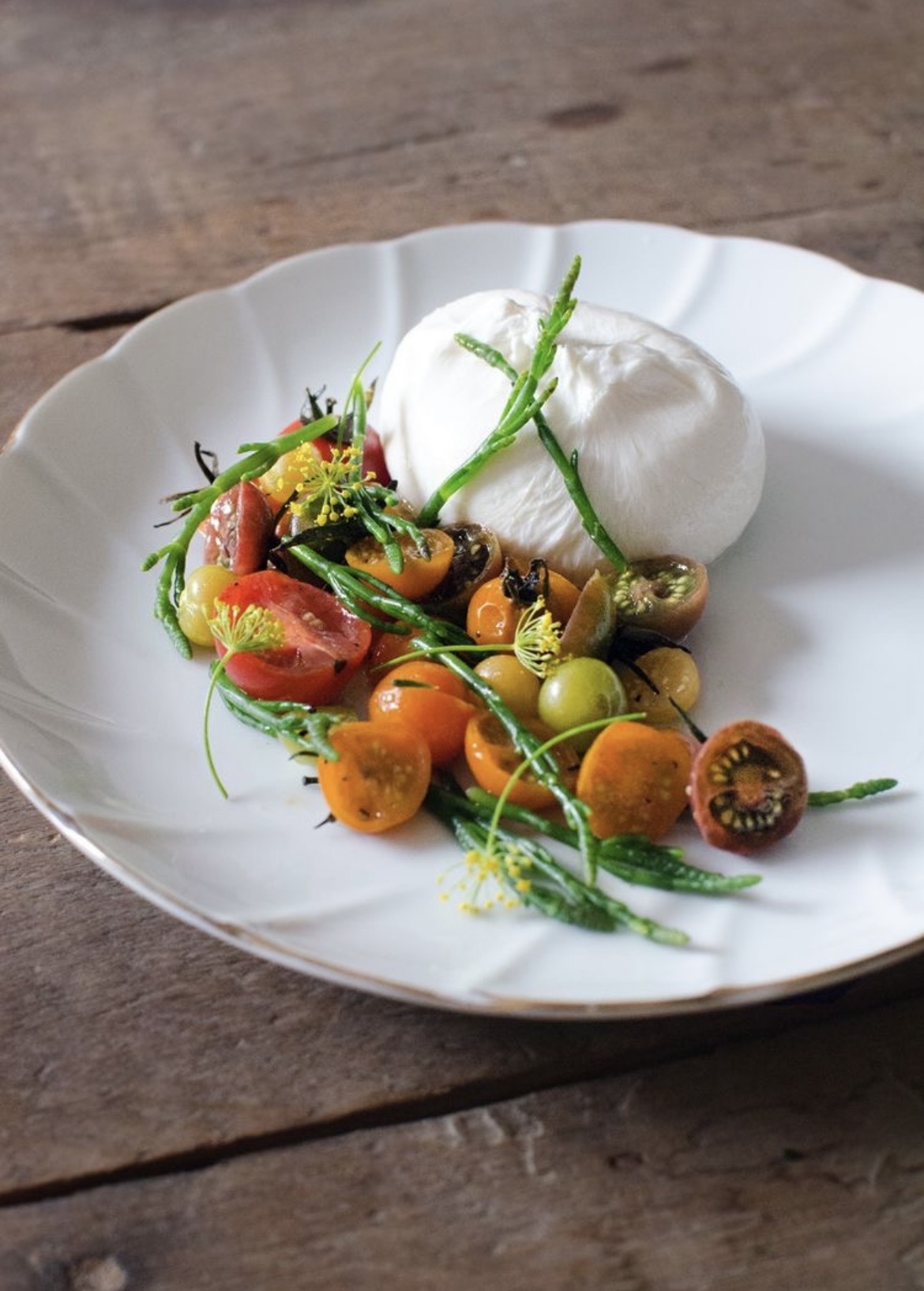 Burrata with heirloom tomatoes and basil